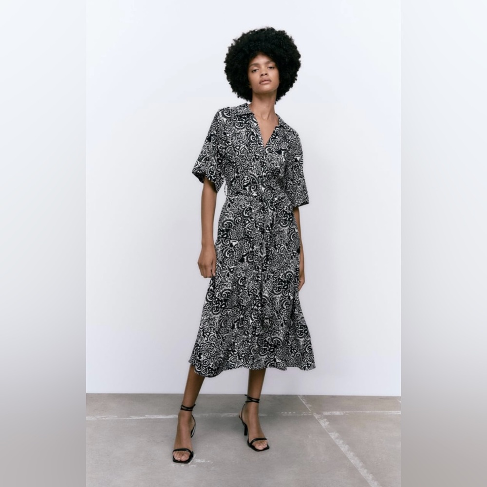 Zara midi belted shirt dress